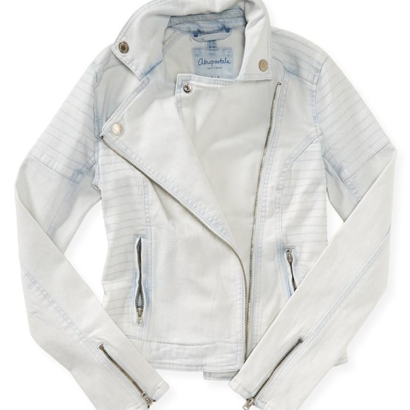 Aeropostale Light-Wash Denim Moto Jacket Brand New - Picture 2 of 6
